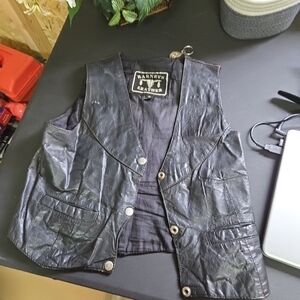 Barneys New York Black Leather Snap-Front Vest